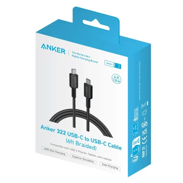 Anker 322 USB-C to USB-C cable fast charging up to 60W
