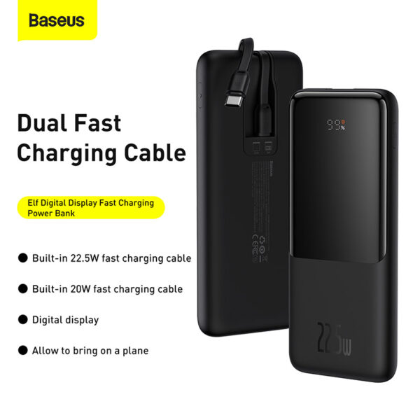 Baseus Comet Series 22.5W 10000mAh Dual Cable Digital Display Fast Charge Power Bank - Image 4